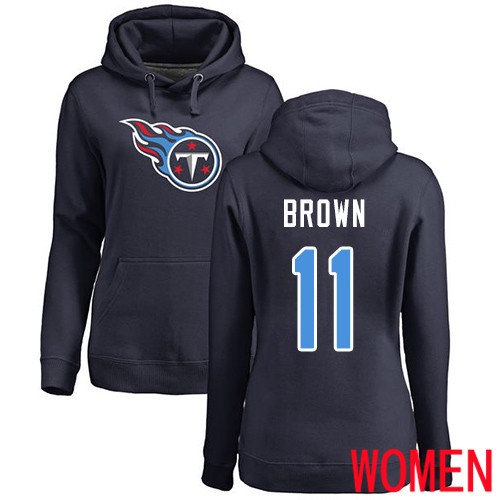 Tennessee Titans Navy Blue Women A.J. Brown Name and Number Logo NFL Football #11 Pullover Hoodie Sweatshirts->nfl t-shirts->Sports Accessory
